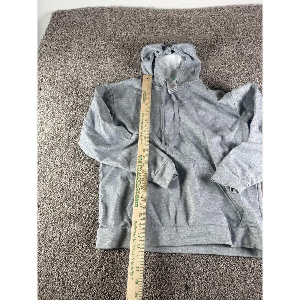 Adidas Essentials Heather Grey Fleece Pullover Hoodie Mens Small Logo Sleeve - Picture 2 of 6